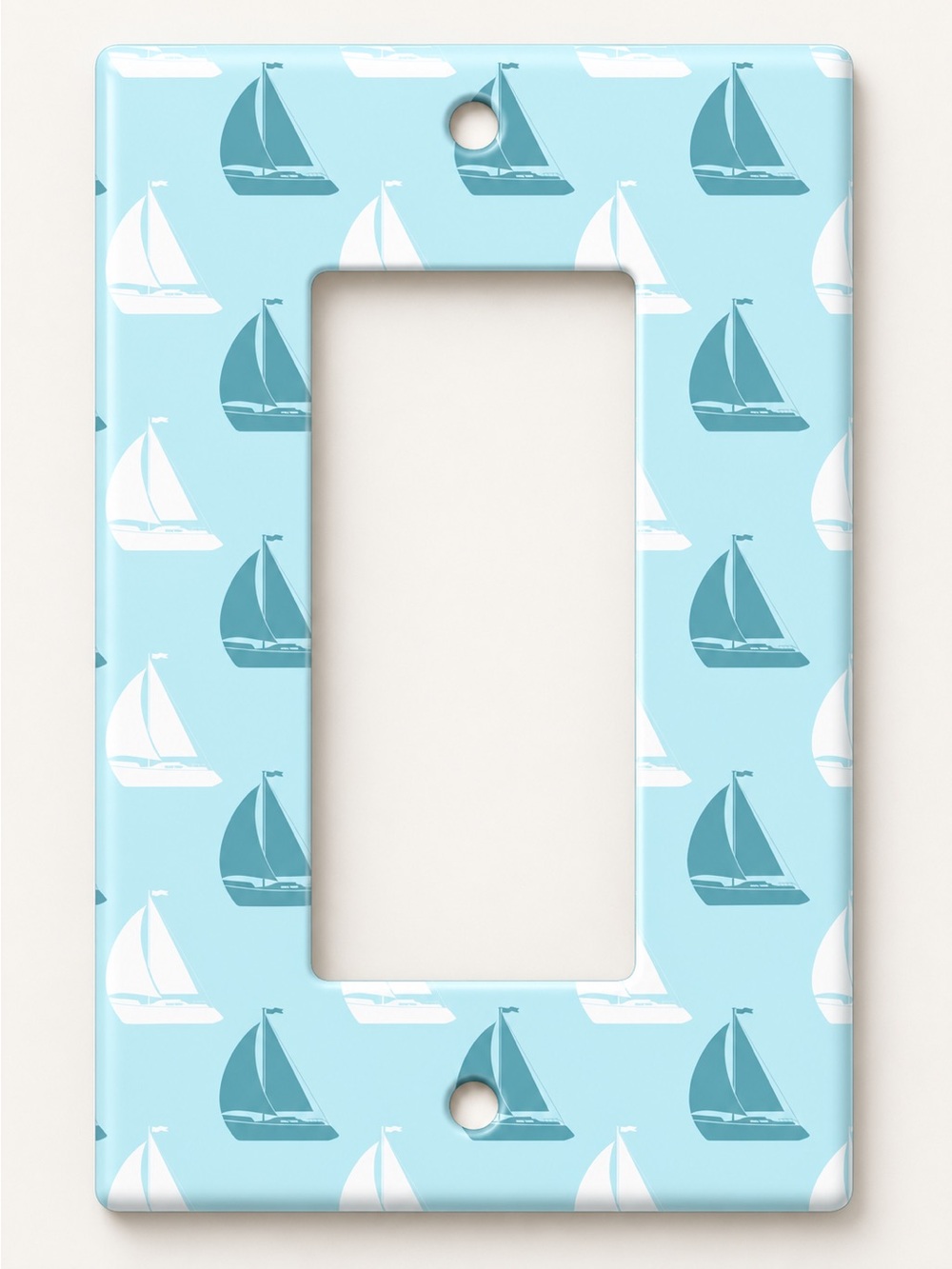 Handmade Blue Sailboat Nautical Duplex Outlet Cover Plate